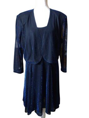 Vintage Sharade Nites Size 16 Blue Lame Sparkly Dress & Bolero Lined